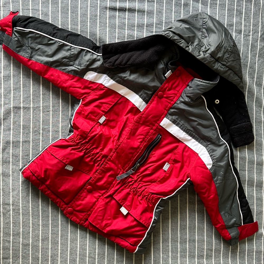 Red and grey winter Jacket with hood 4t